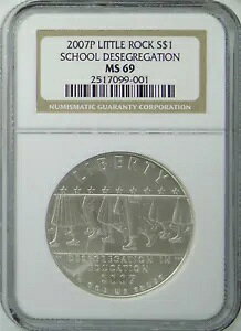 2007-P リトル ロック人種差別撤廃記念 1 ドル銀貨、NGC MS69 MS-69