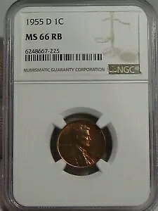 BU ���b�h/�u���E�� �W�F�� 1955-D �����J�[�� �E�B�[�g �y�j�[ NGC MS66 RD�B #27