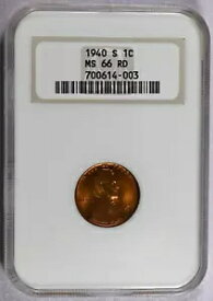 1940-S NGC MS 66 RD リンカーン セント、古い石鹸箱ホルダー