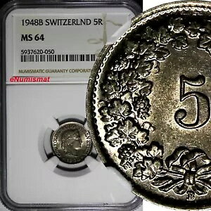 �X�C�X ���j�b�P�� 1948 B 5 ���b�y�� NGC MS64 HELVETICA KM#26 (50)