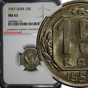 VA \A jbP 1957 15 RyCJ NGC MS63 1 N ^Cv Y# 124 (172)