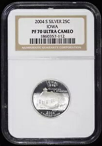 2004-S 25c �V���o�[ �v���[�t �A�C�I�� IA �X�e�[�g �N�H�[�^�[ NGC PF 70 �E���g�� �J���I PR