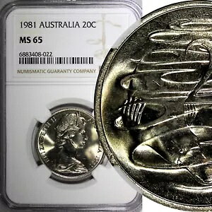 I[XgA GUxX 2  1981 20 Zg NGC MS65 GEM BU KM# 66 (022)