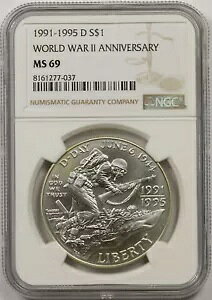 1991-1995-D ��񎟐��E��� ��񎟐��E��� ����L�O �V���o�[ �_���[ $1 MS 69 NGC