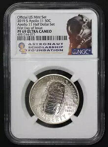 2019 s 50c プルーフ アポロ 11 号 半ドル FDOI NGC PF 69 ロケットシップ造幣局セットから