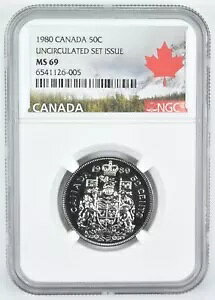 1980 MS69 Canadian 50C Unc Set Issue NGC Canada Label