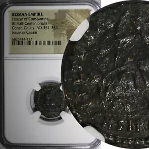 ROMAN Gallus Half Centenionalis AD 351-354 /BATTLE Soldier Horse man NGC.(122)