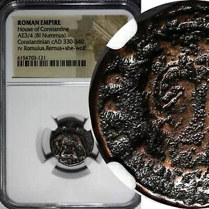 ローマ コンスタンティヌス王朝 AE3/4 Nummus AD 330-340 / She-Wolf & Twins NGC (121)