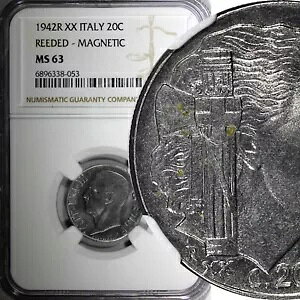 C^A 1942 R XX 20 Centesimi NGC MS63 C[hGbW KM# 75b (053)