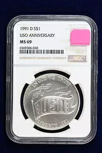 1991-D United Service Organization (USO) �� 50 ��A�j �V���o�[ �_���[ NGC MS69 417S