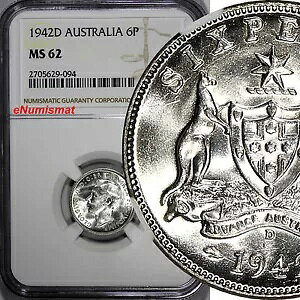 �I�[�X�g�����A �W���[�W 6 �� �V���o�[ 1942-D 6 �y���X 6 �y���X NGC MS62 KM# 38 (094)