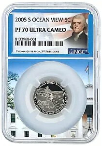 2005 S オーシャン ビュー ジェファーソン ニッケル NGC PF70 ウルトラ カメオ ホワイト ハウス コア POP 73