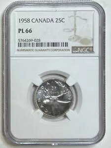 1958 �J�i�_ �V���o�[ �N�H�[�^�[ 25C NGC PL 66 �J�i�_