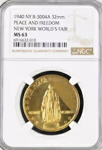 1940 年平和と自由ニューヨーク万博メダル、ワシントン 150 位、MS63 NGC - トークン