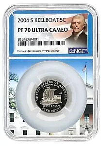 2004 S キールボート ジェファーソン ニッケル NGC PF70 ウルトラ カメオ - ホワイト ハウス コア POP 120