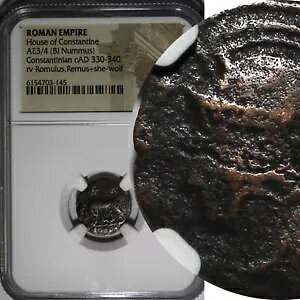 ローマ コンスタンティヌス王朝 AE3/4 Nummus AD 330-340 / She-Wolf & Twins NGC (145)