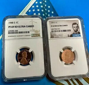 1988-S および 1989-S リンカーン記念センター PF69RD NGC ブラウンおよびポートレート ラベル