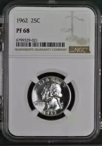 1962 P NGC PF68 25C US 90% �V���o�[ �v���[�t �N�H�[�^�[ �O���[�h 30A