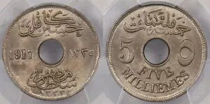 GWvg 1917 -H AH 1335 5 Milliemes PCGS MS 65 KM-315, 5628 PC1463 RoCs