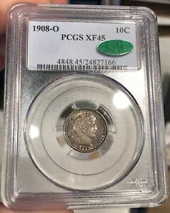 1908-O Barber Dime �O���[�f�B���O XF45 by PCGS CAC Crusty Original Coin New Orleans