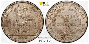 F089 フランス領インドシナ。 1903-A ピアストル Lec-286 PCGS 正規 AU 詳細