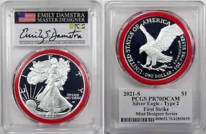 2021-S T-2 PROOF �A�����J�� �V���o�[ �C�[�O�� PCGS PF 70 DAMSTRA DESIGNER �V���[�Y PR 70