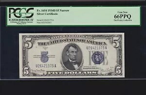 US 1934D $5 �V���o�[�ؖ����i���[ FR 1654N PCGS 66 PPQ GEM CU (375)