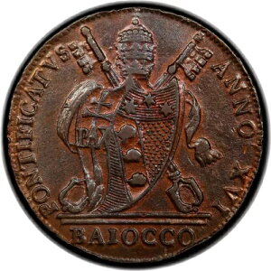 �C�^���A�A���c��: 1816-B XVI 1 Baiocco PCGS AU �ڍ� ?? ���m�� 3 �̂��� 1 ��