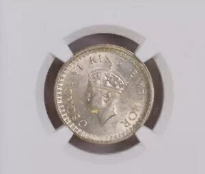 1943(B) 1/2 ���s�[ KG VI DOT MINTMARK British India-NGC Graded MS 63