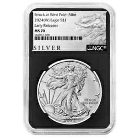 2024 (W) $1 1 オンス アメリカン シルバー イーグル NGC MS70 ER ALS ラベル、レトロ コア付き