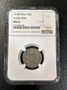 1918 MS61 C^A 20 Centesimi PLAIN EDGE UNC NGC KM 58 󏭁I