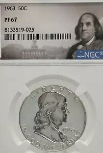 1963 50c $1 フランクリン ハーフダラー シルバー プルーフ NGC PF67 ポートレート ラベル #1495