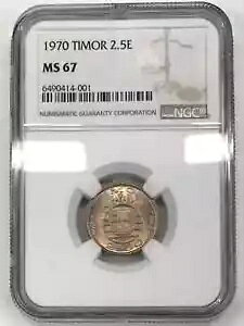 1970 ティモール 2.5 エスクード NGC MS67 - トップ ポップ 3/0 - 素敵な魅力的なコイン