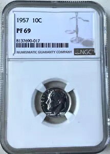 ? 1957-P NGC PF69 �v���[�t ���[�Y�x���g �_�C�� �X�P�[�� ���x�� �O���[�h