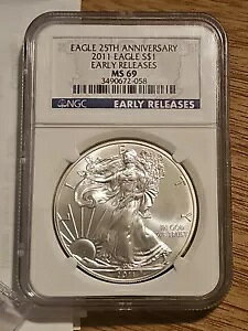 2011 �V���o�[ �A�����J�� �C�[�O�� NGC MS 69 ���������[�X 25 ���N