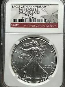 2011 Silver Eagle 1$ NGC MS 69 ���������[�X 25 ���N�L�O