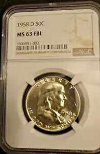 1958-D �t�����N���� �n�[�t�_���[ NGC MS63FBL �t�� �x�� ���C�� (130)