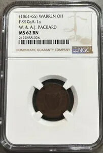 1861-65 �E�H�[���� �I�n�C�I�B F-910aA-1a �uW. & A.J.�p�b�J�[�h NGC MS62 BN -(AR)