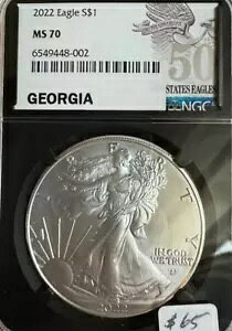 2022 �A�����J�� �V���o�[ �C�[�O�� �W���[�W�A 50 �X�e�C�c �C�[�O�� NGC MS 70 002