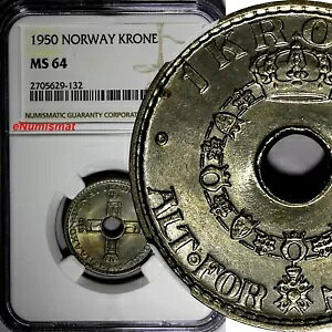 �m���E�F�[ �z�[�R�� VII ���j�b�P�� 1950 1 �N���[�l NGC MS64 �i�C�X�g�[�� KM# 385 (132)