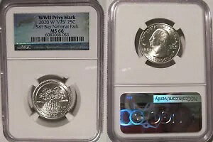 2020 W �\���g �x�C NP �N�H�[�^�[ 25c NGC MS 66 �v���C�x�[�g �}�[�N V75