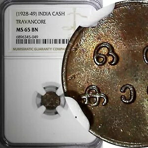 Ch - vX[B TRAVANCORE (1928-1949)  NGC MS65 BN gbvO[h KM# 57