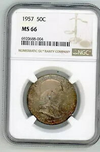 1957 50c �t�����N���� �n�[�t�_���[ NGC MS 66 �S�[�W���X�ȃJ���[