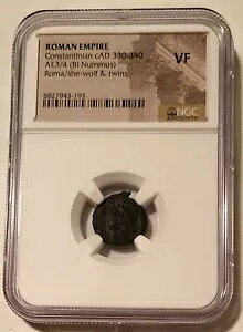 [}鍑RX^eBkXI AD 330-340 AE3/4 BI Nummus She-Wolf/Twins VF NGC