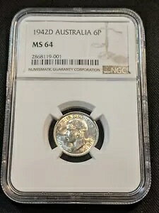 1942 D MS64 �I�[�X�g�����A �V���o�[ 6 �y���X NGC KM 38 �W���[�W 6 �� �f���o�[������