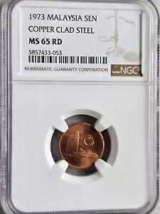 マレーシア 1銭 1973年銅クラッド鋼 NGC MS 65 RD