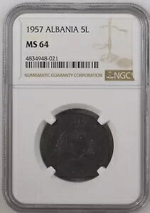 1957 �A���o�j�A 5 Leke NGC MS 64 *TOP POP* (National Arms/Stars) *����*