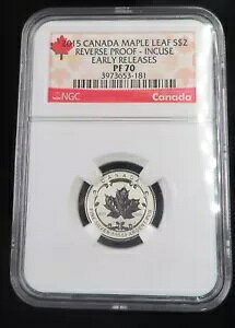 2015 Maple Leaf $2 ���o�[�X �v���[�t �C���L���[�X ���������[�X PF 70 1/10 �I���X �V���o�[