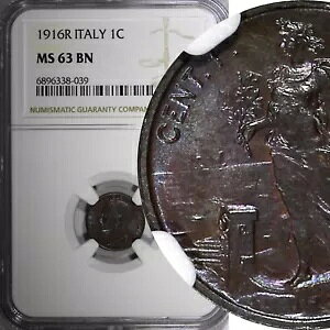 C^A BbgI G}kG[ 3  uY 1916 R 1 Centesimo NGC MS63 BN KM# 40 (039)