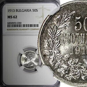 �u���K���A �t�F���f�B�i���h 1 �� �V���o�[ 1913 50 �X�g�e�B���L NGC MS62 �i�C�X�g�[�� KM# 30 (030)